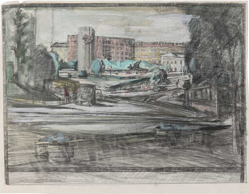 Ефимов Михаил Константинович. Эскиз для автолитографии «Площадь Краснопресненской заставы»